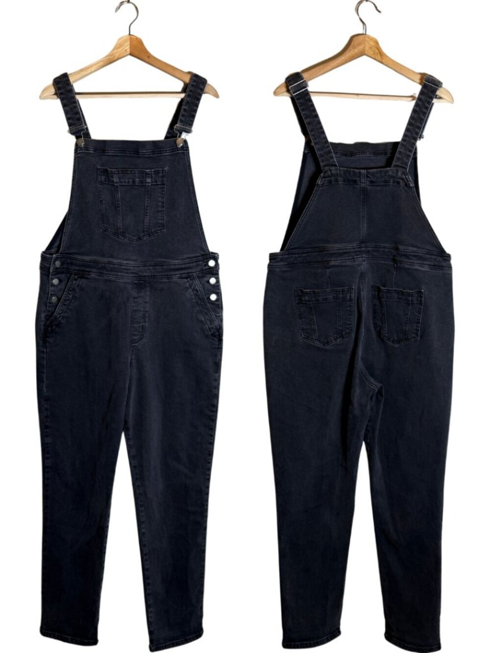 Boden Girlfriend Dungarees Overalls Women's 12 Washed Black Denim Boho Festival